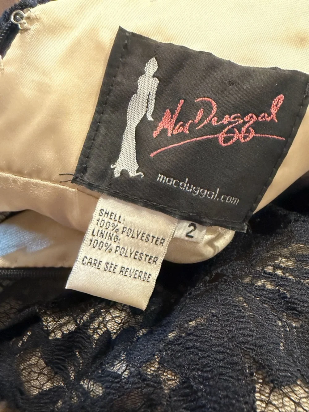 🔥Mac Duggal Black Lace Midi Dress with Nude Illusion Bodice - Picture 11 of 11